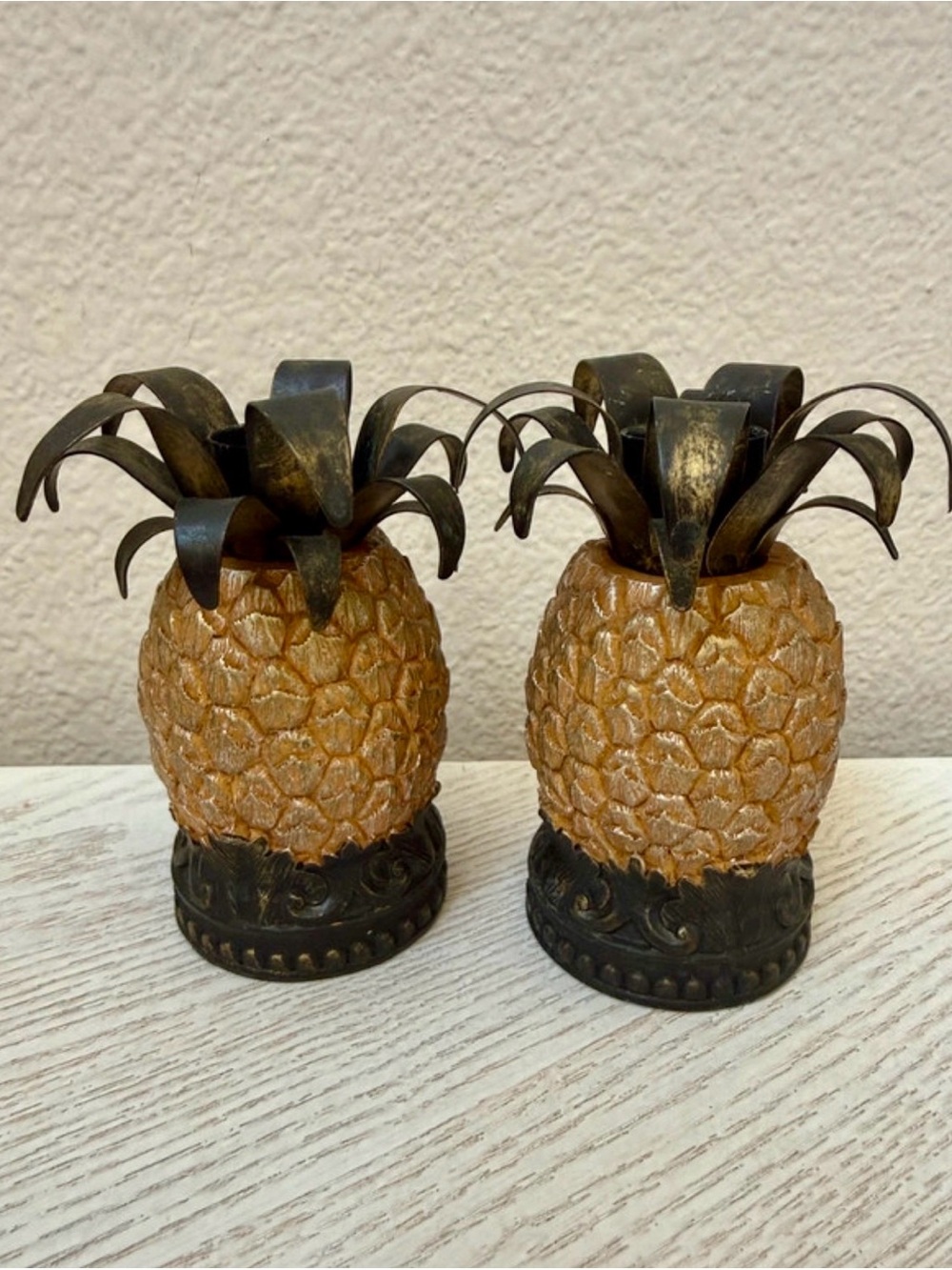 Vintage Mid-century Hollywood Regency Vibe Pair of Pineapple Candlestick Holders